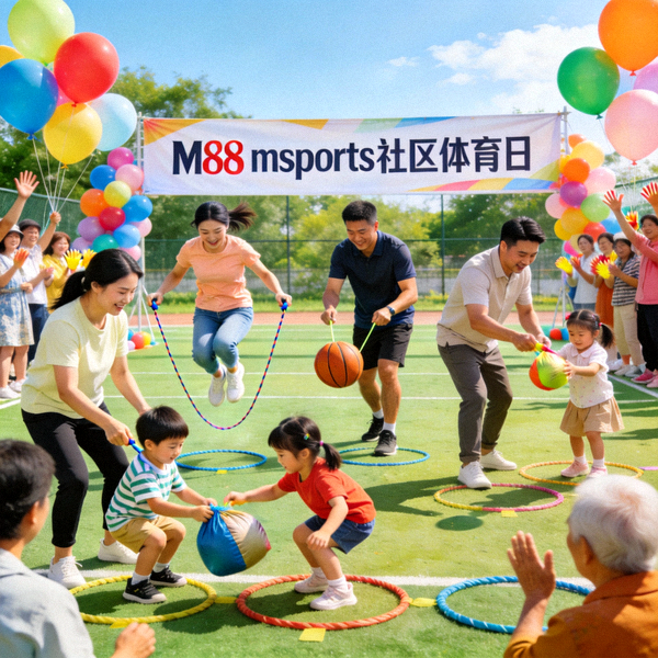 M88 msports 社区体育日活动中，家庭成员一起参与趣味运动比赛